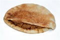 Shami Syrian pita bread with mashed fava beans mixed with oil, sesame tahini, cumin, spices, selective focus of traditional