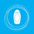 Shampoo icon on a blue background with abstract circles around and place for your text.