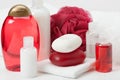 Shampoo, Soap Bar And Liquid. Toiletries, Spa Kit Royalty Free Stock Photo