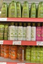 Shampoos and hair conditioners in the supermarket