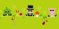 Shamrock Chimney Sweep And Pig With Sunglasses Hanging Icons New Years Eve Green