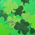 Shamrock Clover Background and Silver Keys. St. Patrick's Day.