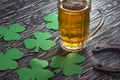 Shamrock clover, horseshoe, beer -symbol of St Patrick's Day