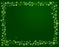 Shamrock clover leaves frame on dark green background. Vector