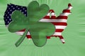 A shamrock displayed against an Anerican flag
