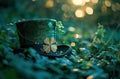 a shamrock hat in the field of an irish clover