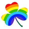Shamrock leave icon in rainbow color isolated on background. Happy patricks flat pictogram concept.
