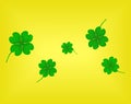 Shamrock leaves isolated on yellow background. Green irish symbol Good Luck. Vector clover set for Saint Patrick's