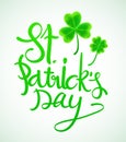 Shamrock leaves pattern background Typography composition of St. Patrick`s Day with lucky clover on green background. Vector Royalty Free Stock Photo