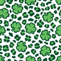 Shamrock and leopard print St. Patrick's Day seamless pattern. Shamrock seamless pattern, Cheetah repeating Royalty Free Stock Photo