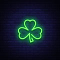 Shamrock is a neon sign. Neon icon, light symbol, web banner for your projects. Vector illustration