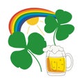 Shamrock, rainbow, sun, beer mug, Saint Patricks Day