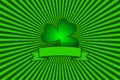 Shamrock and ribbon banner on the striped background. Vector illustration for Saint Patrick Day Greeting Card