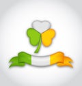 Shamrock and ribbon in traditional Irish flag colors for St. Pat Royalty Free Stock Photo