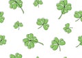 Shamrock`s plant seamless wallpaper and giftwrapping on white background Royalty Free Stock Photo