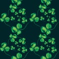 Shamrock seamless foliate pattern, watercolor leaves on black