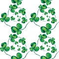 Shamrock seamless foliate pattern, watercolor leaves on white