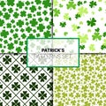 Shamrock Seamless Patterns Set Creative Clover Background For Saint Patricks Day Holiday