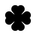 Shamrock silhouette - black four leaf clover icon. Good luck theme design element. Simple geometrical shape vector