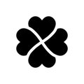 Shamrock silhouette - black four leaf clover icon. Good luck theme design element. Simple geometrical shape vector