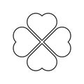 Shamrock silhouette - black outline four leaf clover icon. Good luck theme design element. Simple geometrical shape