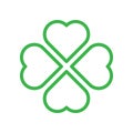 Shamrock silhouette - green outline four leaf clover icon. Good luck theme design element. Simple geometrical shape