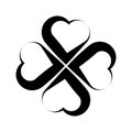 Shamrock symbol. Fourleaf clover black vector outline