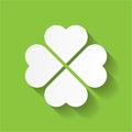 Shamrock - white four leaf clover icon. Good luck theme and Saint Patrick symbol design element. Simple vector