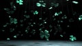 Shamrocks Fall in Dark Room for Good Fortune or Irish Theme Concept. 4 Leaf Clover Royalty Free Stock Photo