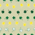 Shamrocks Clovers Saint Patrick`s Day Vector Seamless Pattern