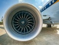 close-up of new designed Boeing 737-8 Max CFM LEAP engine Royalty Free Stock Photo