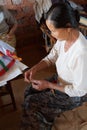 Shan women making decorations Royalty Free Stock Photo