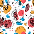 Shana tova seamless pattern. Jewish New Year happy Rosh Hashanah, repeating drawing pomegranate, apples, leaves holidays Royalty Free Stock Photo