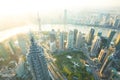 Shanghai Aerial View at Sunset with Urban Skyscrapers over the River Royalty Free Stock Photo