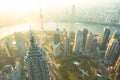 Shanghai Aerial View at Sunset with Urban Skyscrapers over the River Royalty Free Stock Photo