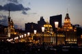 Shanghai Bund in lamp illumination at dusk Royalty Free Stock Photo