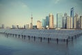 Shanghai Bund skyline landmark at Ecological energy Solar panel