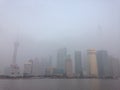 Shanghai Bund view in foggy day