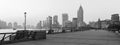 Black & white of the Bund promenade - Shanghai skyline. Royalty Free Stock Photo