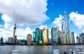 Shanghai, China - August 8, 2019: Shanghai modern downtown area with skyscrapers in Chinese metropolis