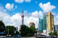 Shanghai, China - August 8, 2019: Shanghai modern downtown area with skyscrapers in Chinese metropolis Royalty Free Stock Photo