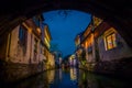 SHANGHAI, CHINA: Beautiful evening light creates magic mood inside Zhouzhuang water town, ancient city district with