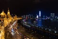 Shanghai China city centre skyline evening view combining old and new town buildings on the Bund boulevard promenade Royalty Free Stock Photo