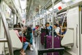 Shanghai, China, Crowded Metro Subway Train, Inside, Chinese Tourists, in CIty Center Royalty Free Stock Photo