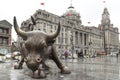 SHANGHAI, CHINA - December 31, 2017: Bronze bull on financial sq Royalty Free Stock Photo