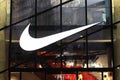 Close up big NIKE sign on store window