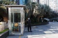 18.02.2020 Shanghai/China- Guard wears mask at residential area entrance