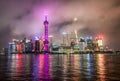 30.01.2019 Shanghai, China Illuminated night shot of the city skyline of the Pudong Financial District