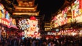 Shanghai, China - Jan. 26, 2019: Lantern Festival in the Chinese New Year Pig year, night view of colorful lanterns and crowded Royalty Free Stock Photo