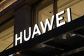 Close up HUAWEI store sign at night Royalty Free Stock Photo